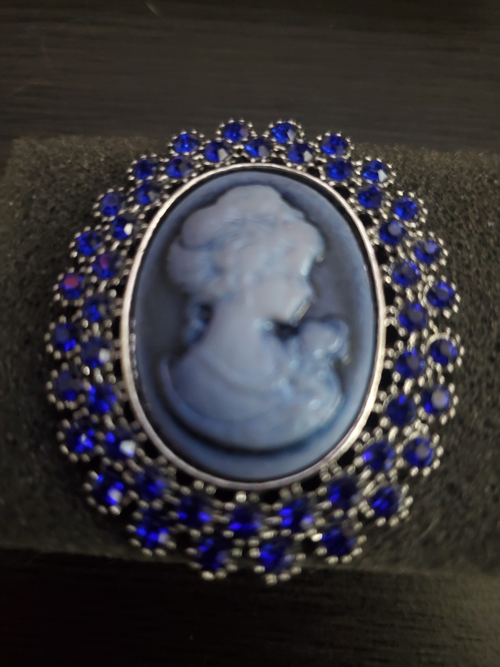 Royal Blue Cameo Brooch with Sparkling Blue Accents